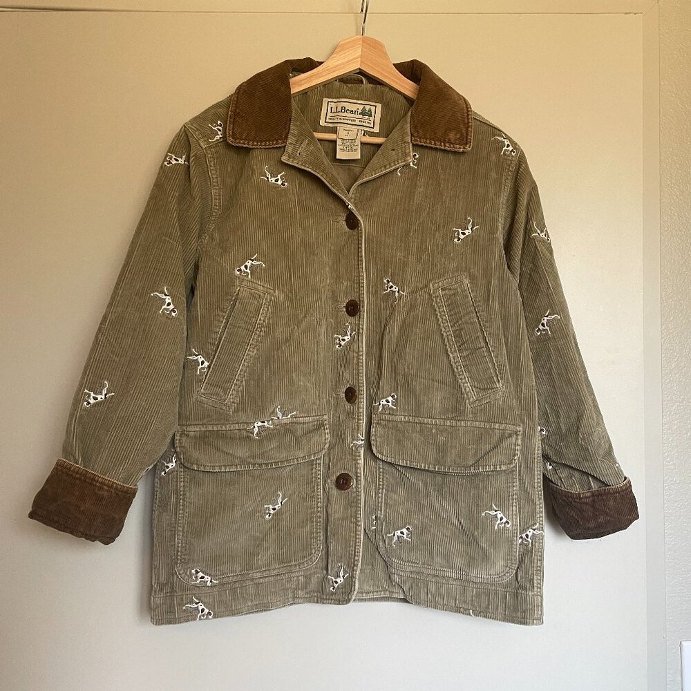 Vintage L.L. Bean Corduroy Chore Coat with Hunting Dog Embroidery